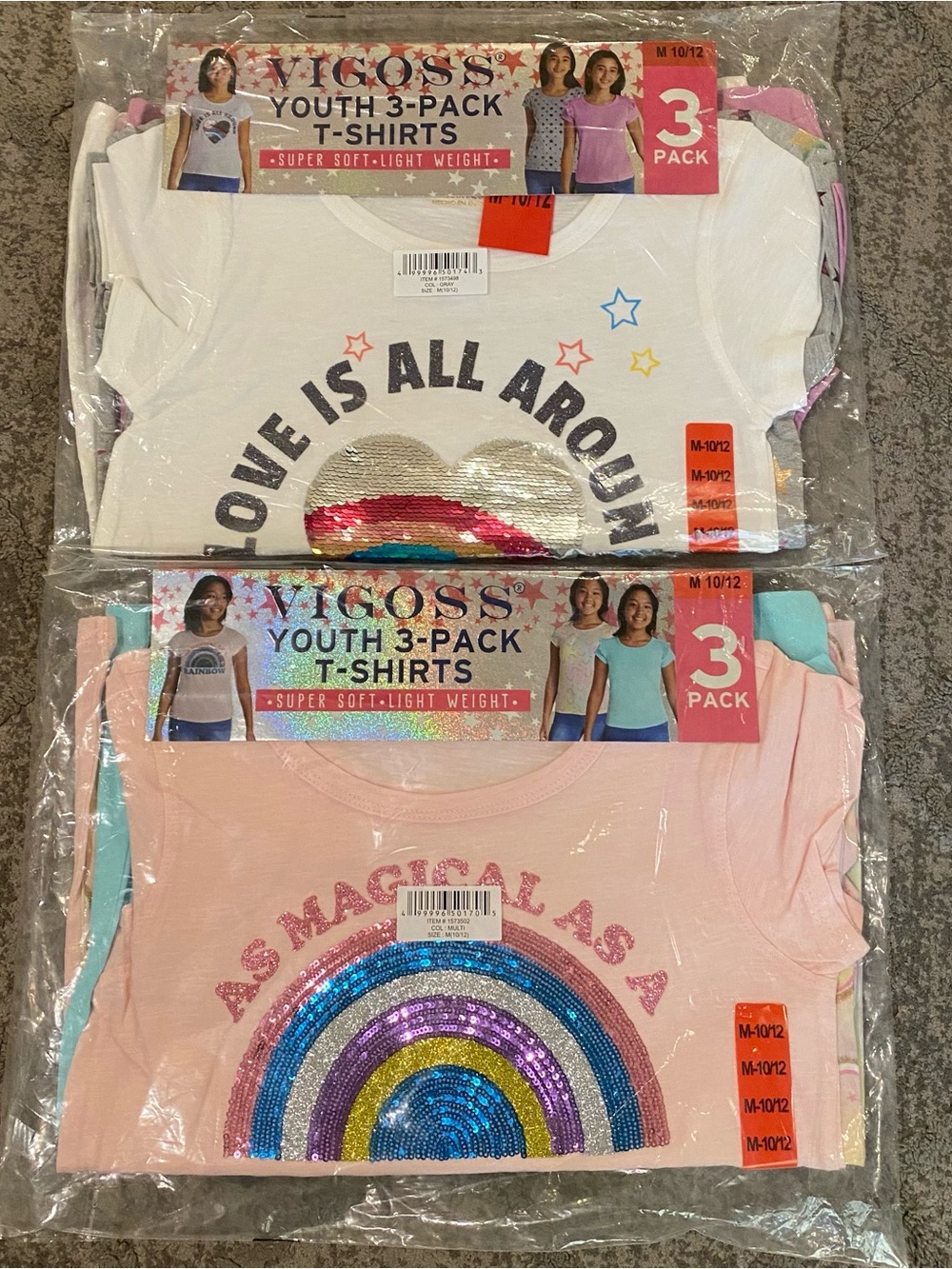 NWT bundle of 6 Vigoss Girls Sequin Rainbow & Heart Tees